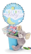 Load image into Gallery viewer, NEW BABY 9" AIR FILLED BALLOON WITH TIN CONTAINER AND PLUSH GIFT