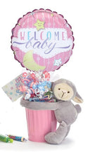 Load image into Gallery viewer, NEW BABY 9" AIR FILLED BALLOON WITH TIN CONTAINER AND PLUSH GIFT