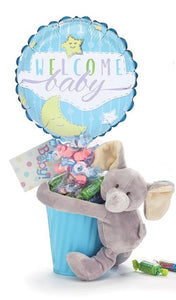 NEW BABY 9" AIR FILLED BALLOON WITH TIN CONTAINER AND PLUSH GIFT