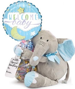 NEW BABY 9" AIR FILLED BALLOON WITH GLASS CONTAINER AND PLUSH GIFT