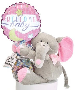NEW BABY 9" AIR FILLED BALLOON WITH GLASS CONTAINER AND PLUSH GIFT