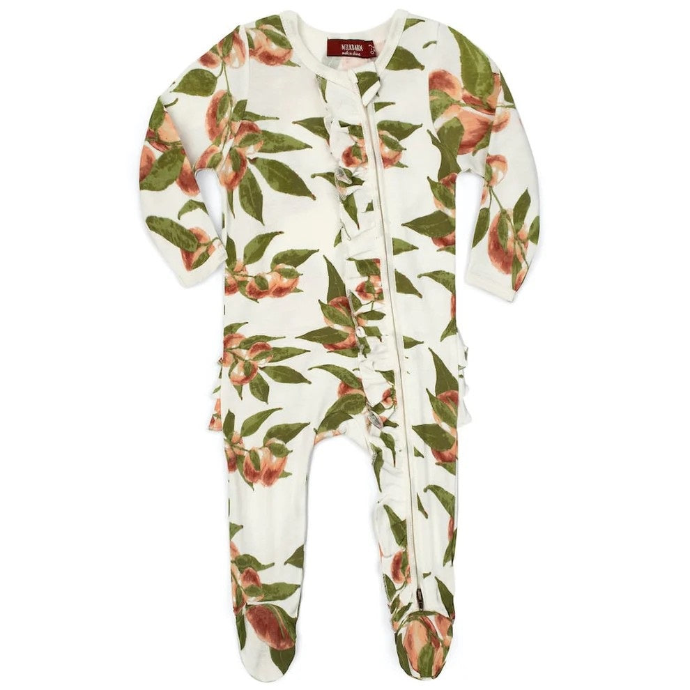 Peaches 100% Organic Cotton Ruffle Snap Footed Romper